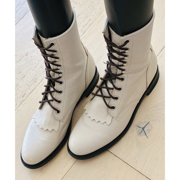 JUSTIN USA Western Kiltie Lace Up Leather Work Roper Boots Size 6 High Top Shoes - Picture 3 of 8